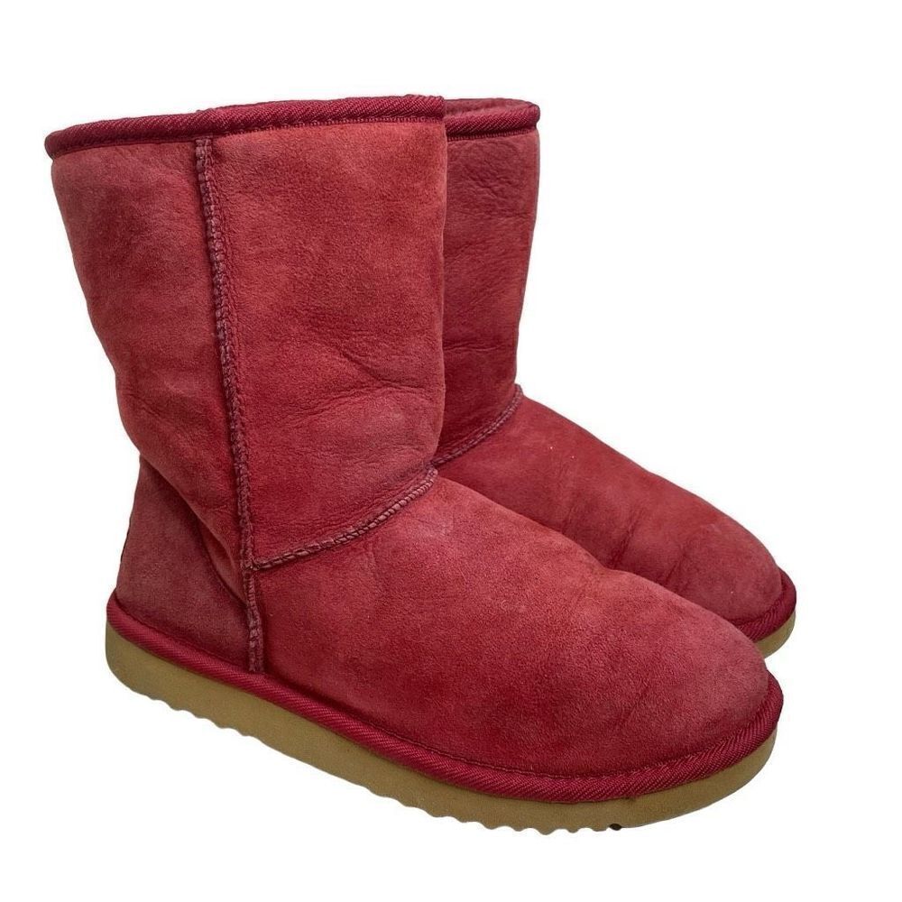 UGG Classic Short 5825 Leather Sheepskin Lined Winter Boots Red‎ W7 Warm 7
